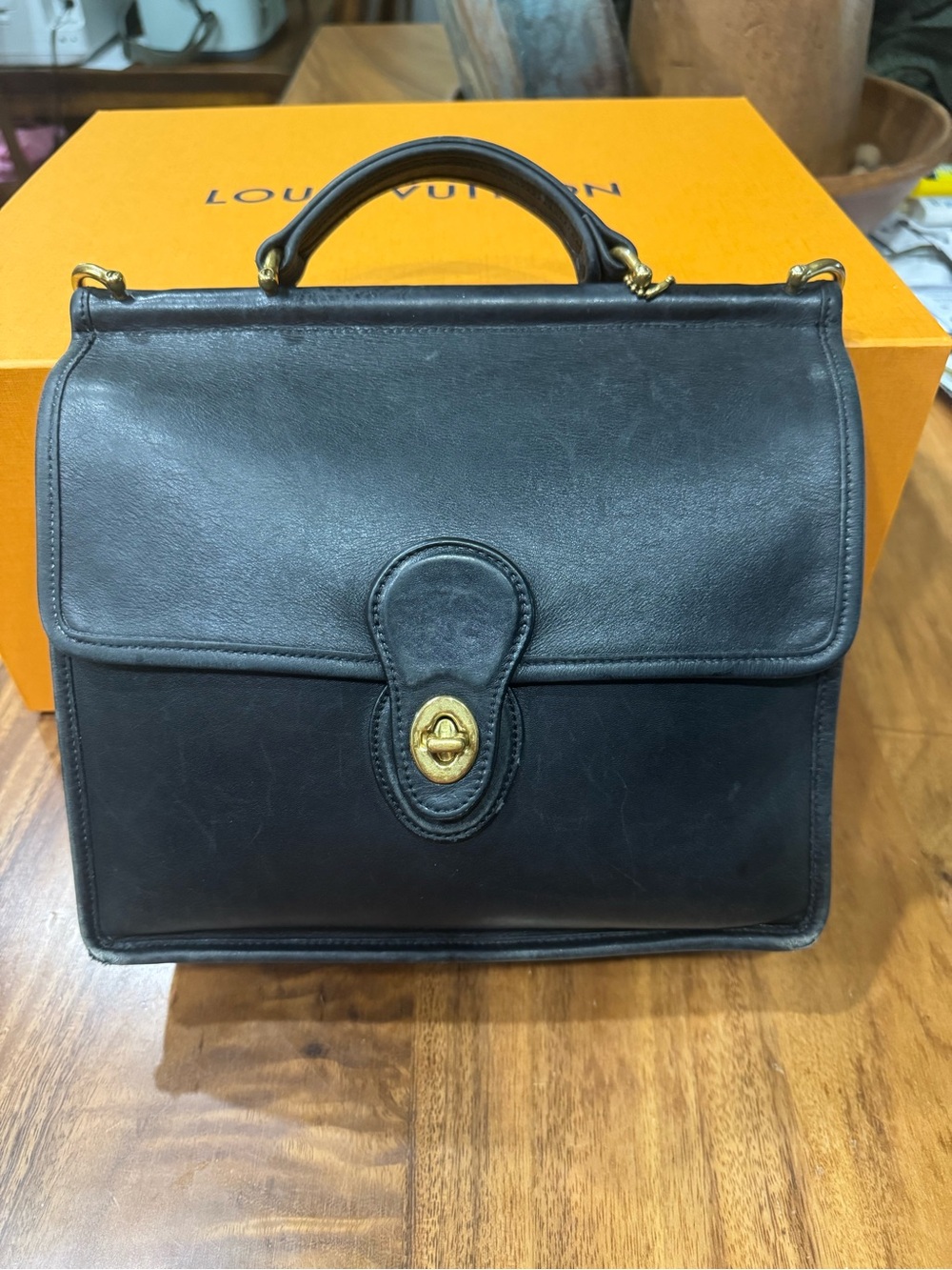 Coach Black Leather Top-Handle Crossbody with Gold Hardware